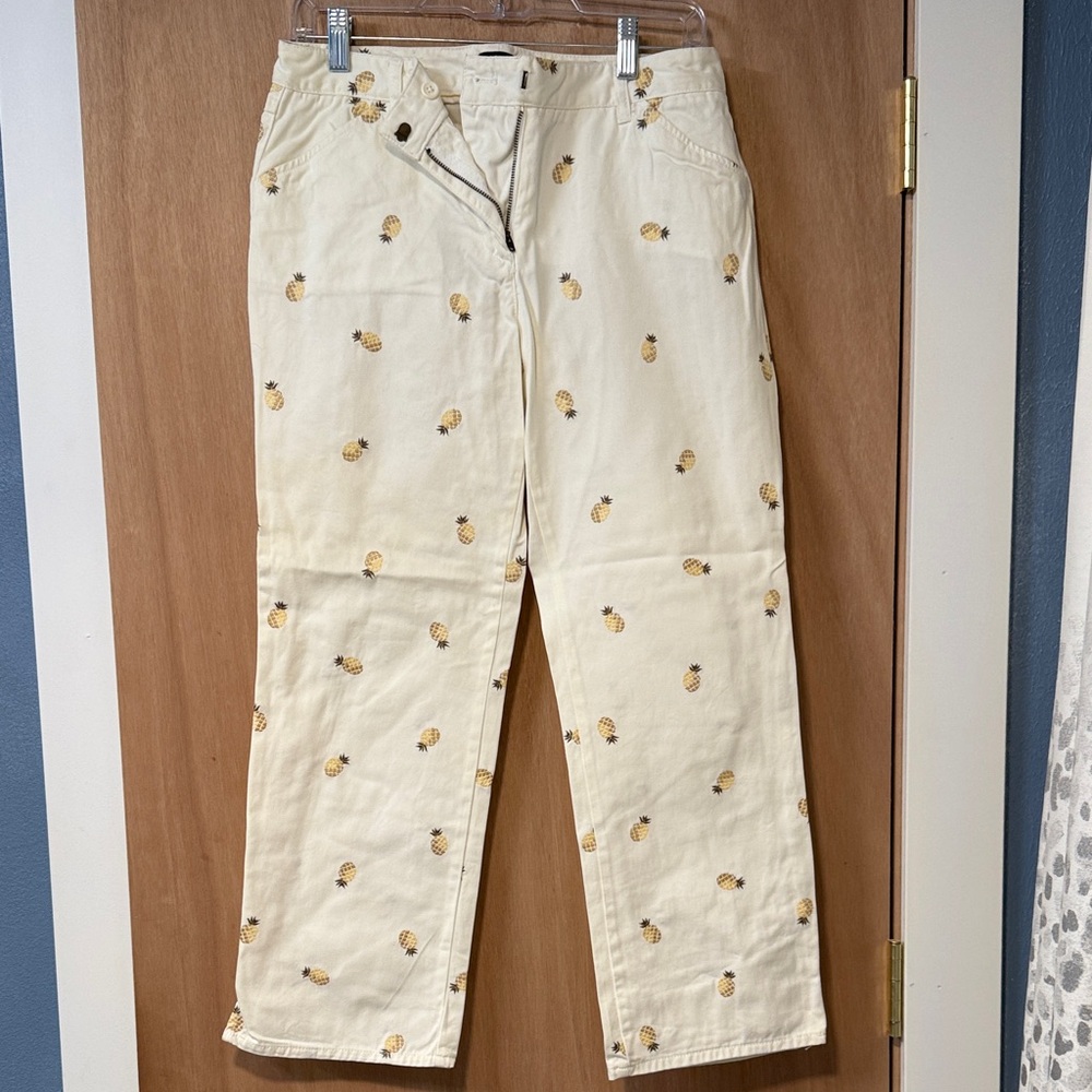 J. Crew Cream Trousers with Pineapple Design